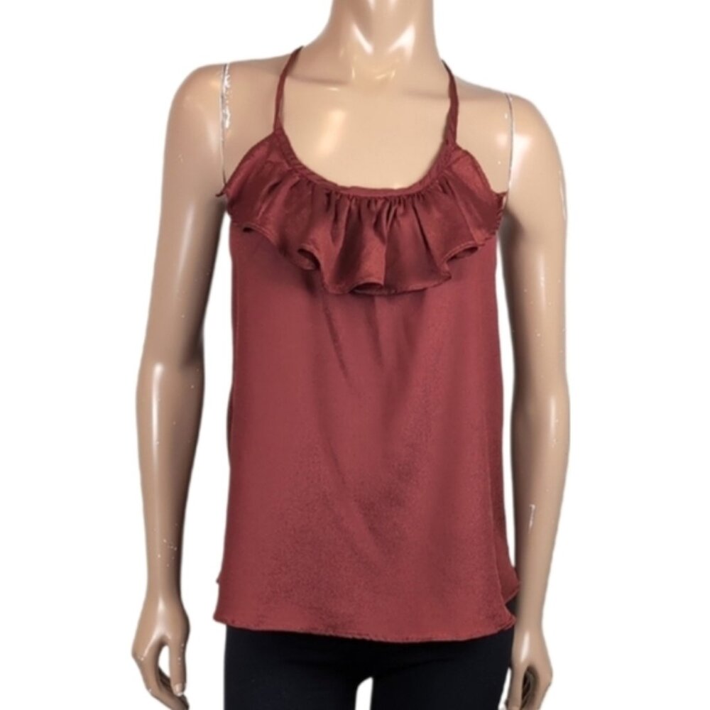 Charlotte Russe Ruffle Cami Tank Top Racerback Burgundy Womens Size Small